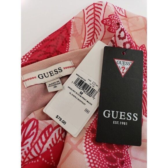 Guess Ruffle Lace Up Blouse Bodysuit Women's MEDIUM Pink White Floral V-Neck NEW - Picture 8 of 11